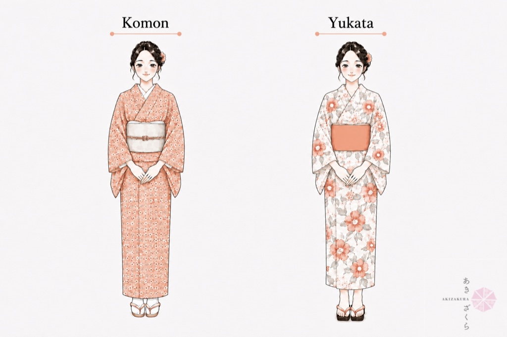 Kimono décontracté ou yukata : quelles différences ? Comprendre le komon